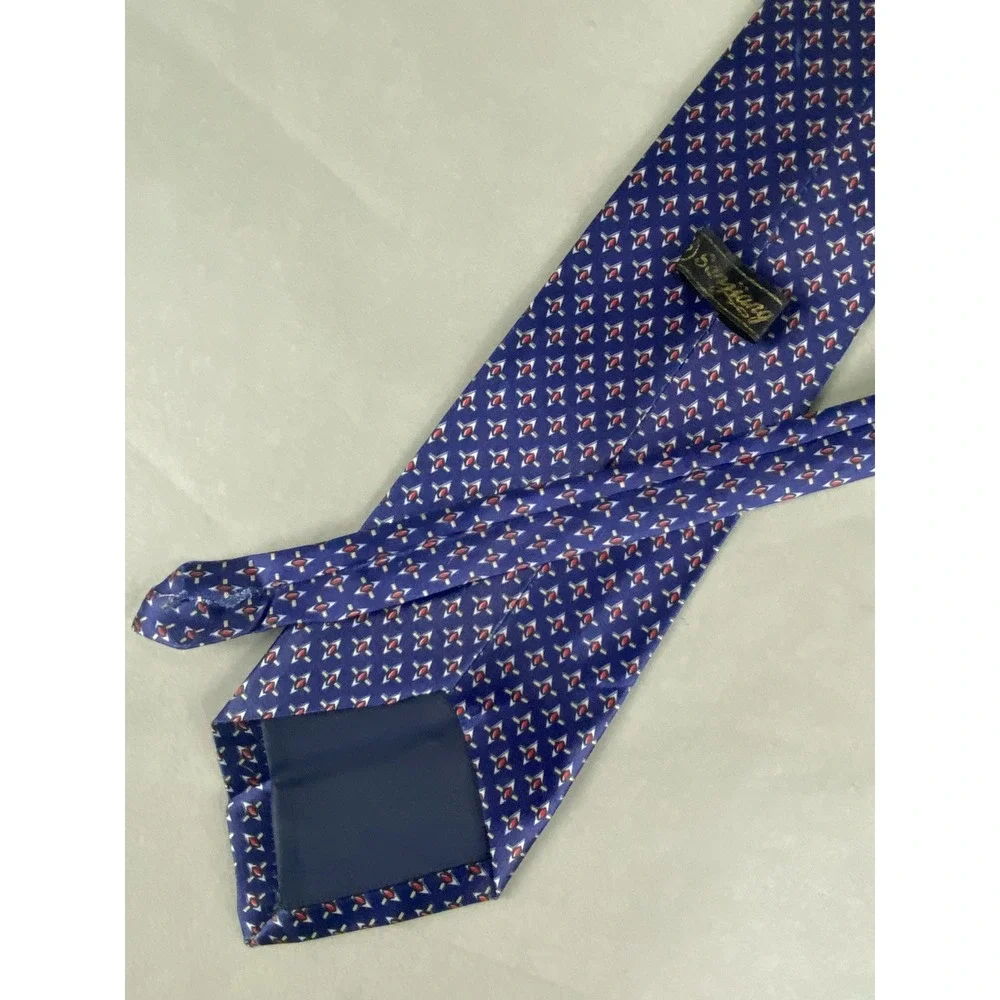 Sanjiang Mens Tie Blue Red Geometric Diamond Pattern Foulard Business 56x4